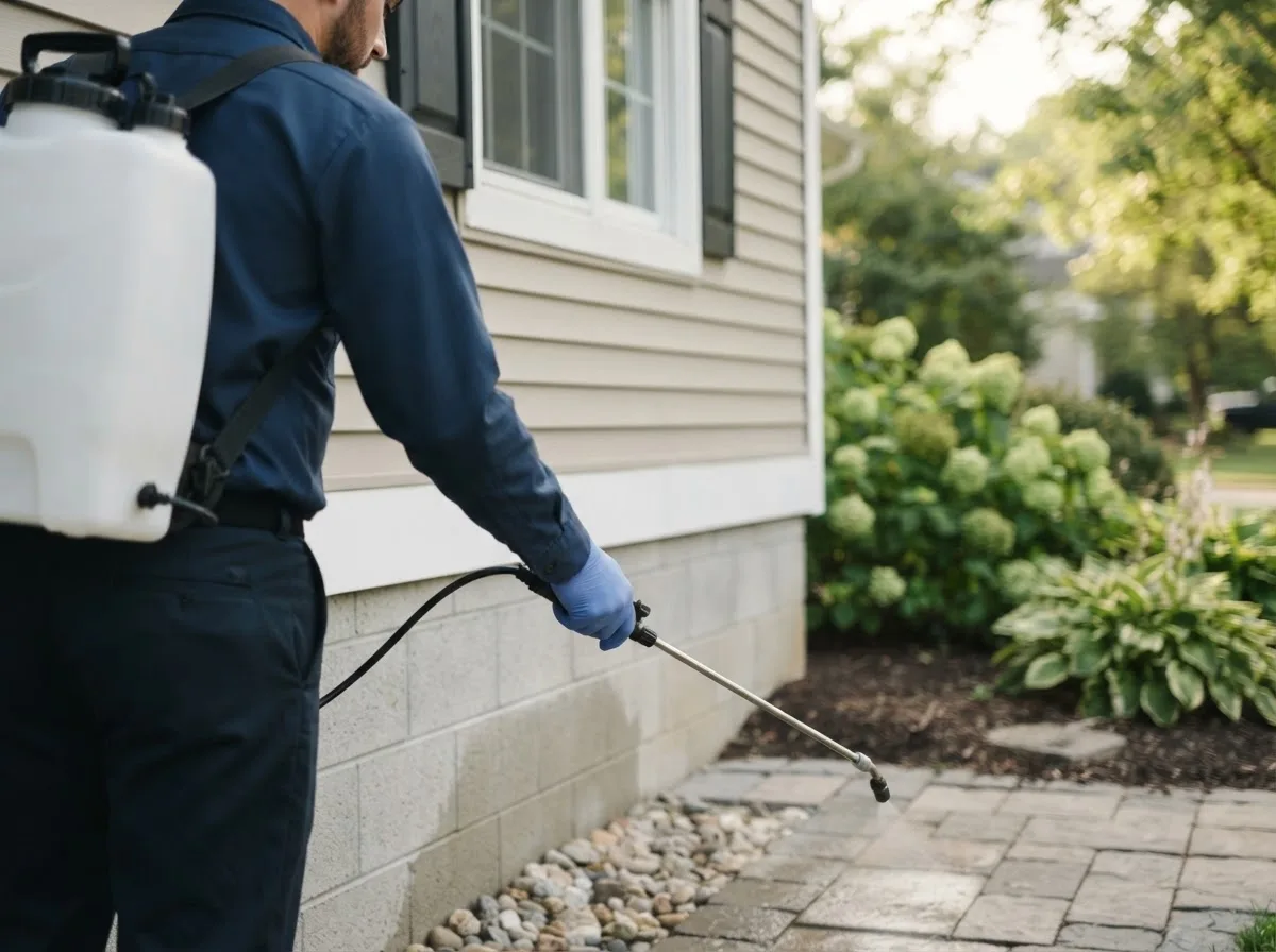 Pest control technician inspecting a home in Cardwell, MO
